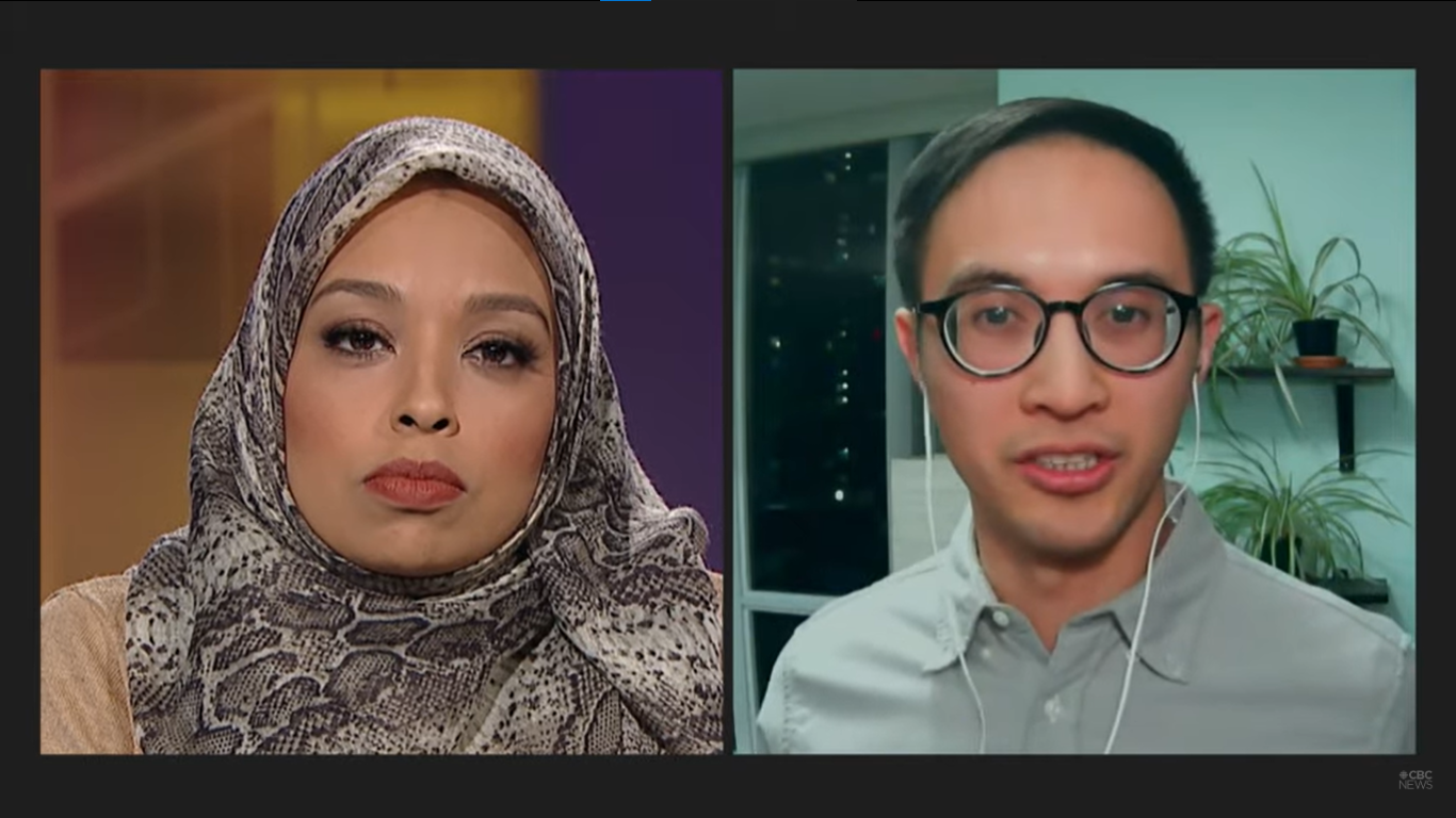 Jonathan Lai being interviewed virtually on CBC’s Canada Tonight