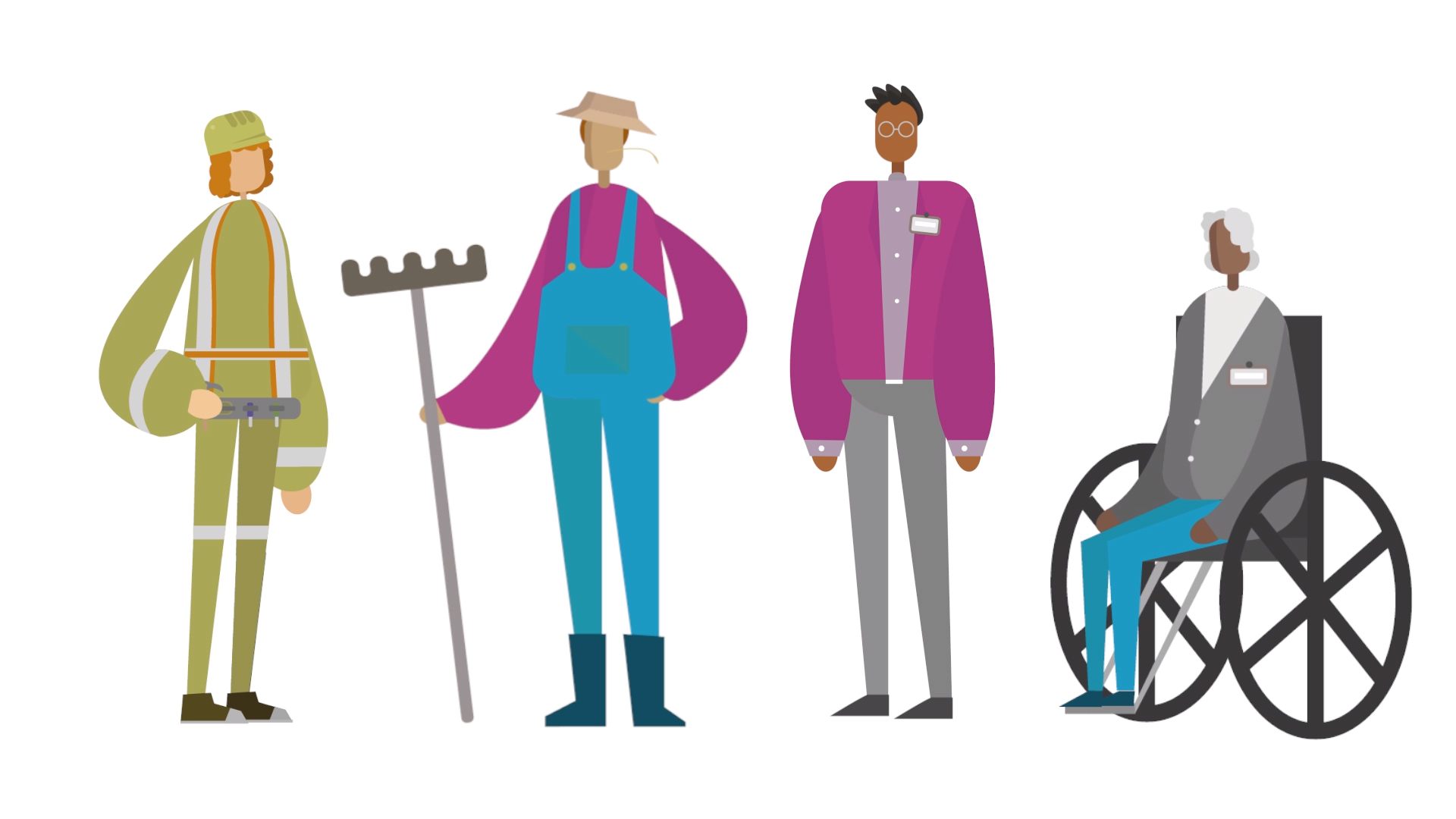 Four icons of people with different jobs and abilities