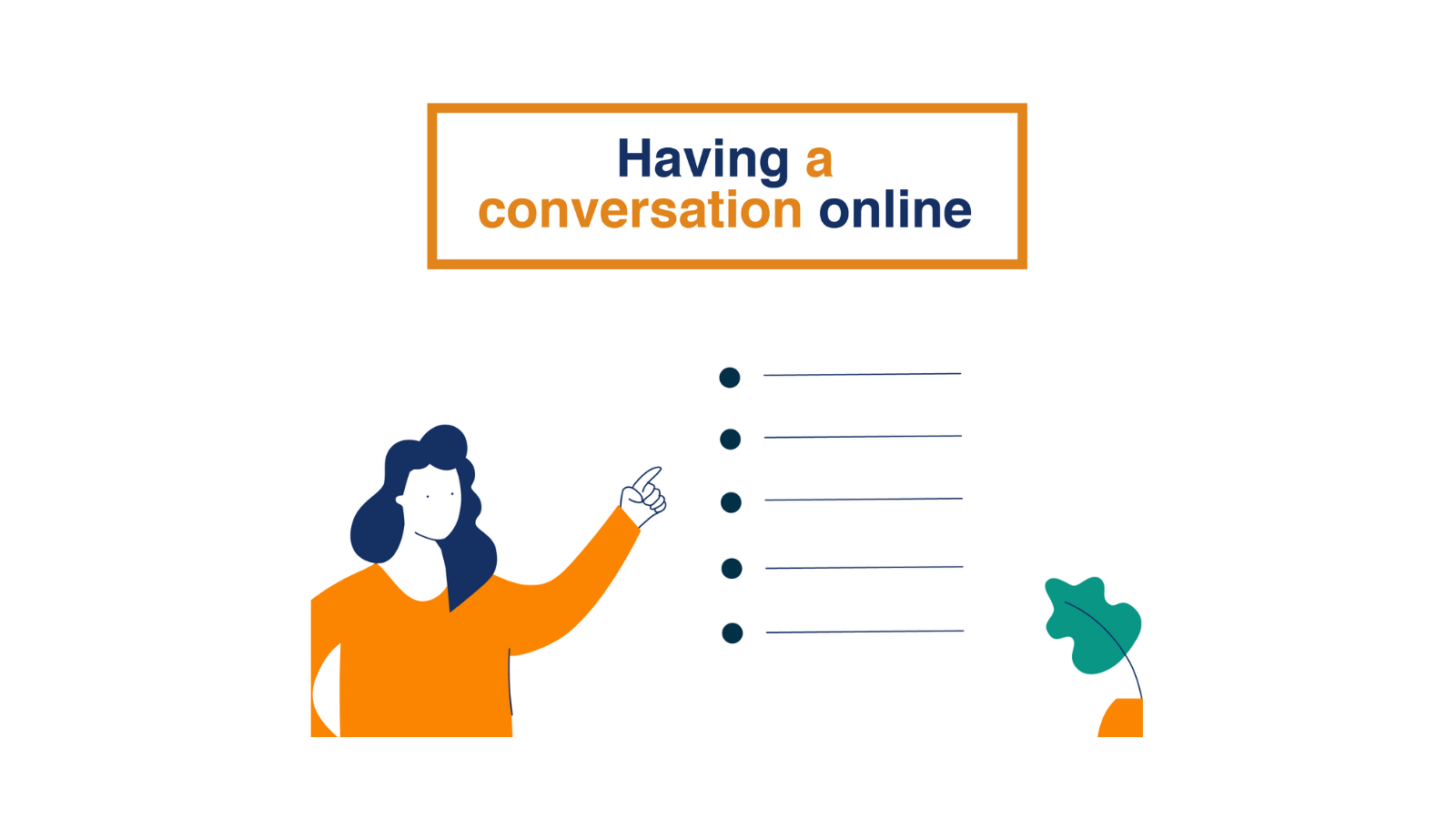 Having a conversation online graphic of bullet points