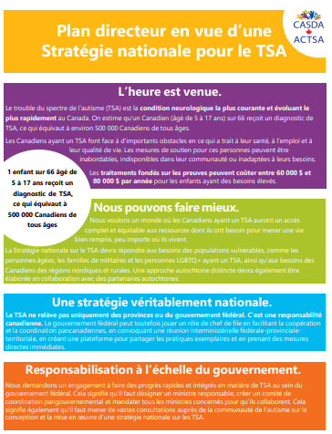Infographie soulignant l'importance d'une stratégie nationale sur l'autisme et la nécessité pour le gouvernement de rendre compte de sa mise en œuvre.